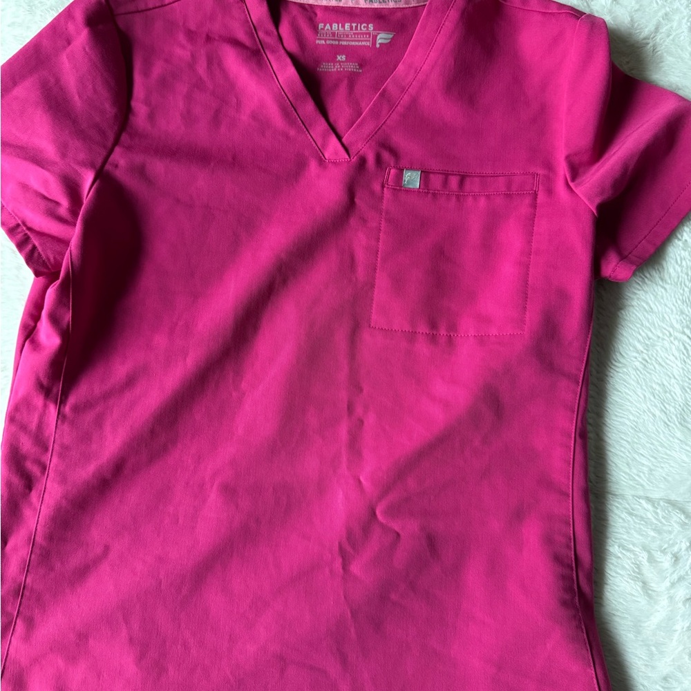Fabletics Bright Pink V-Neck Scrub Top